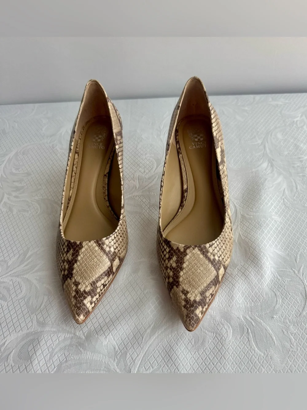 SOLD! Vince Camuto Beige Snake-Print Pointed Toe Pumps